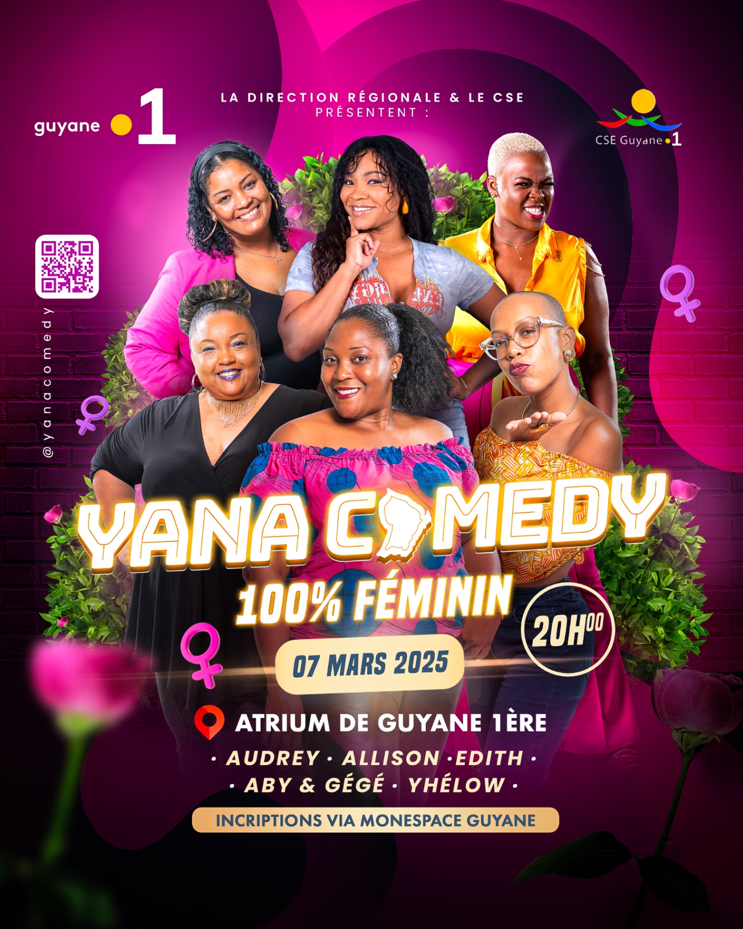 Affiche YANA Comedy 100 % Féminin — Guyane 1ère, piste V2 retenue