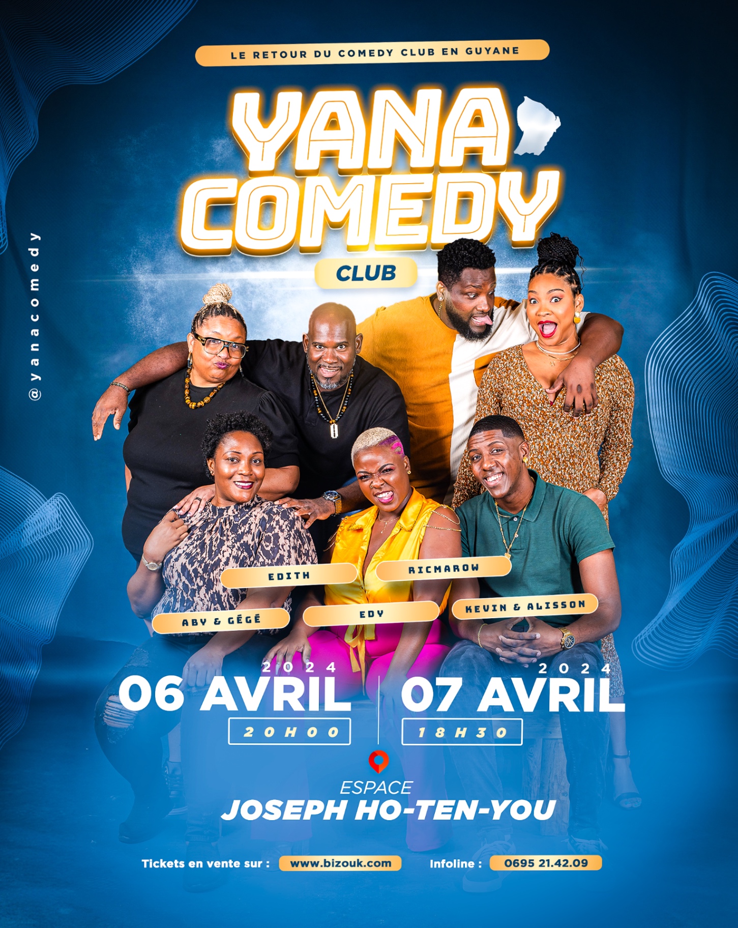 Affiche YANA Comedy Club — piste 2 bleu néon