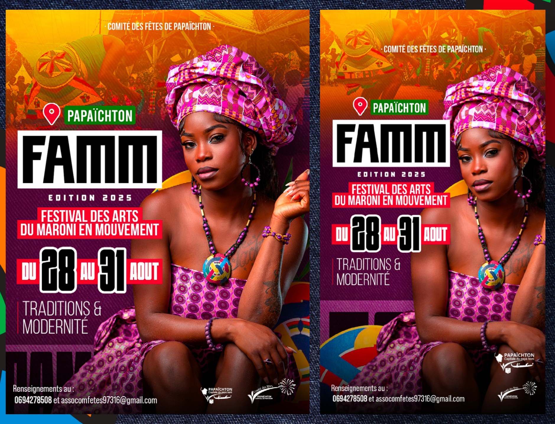 Affiches d'annonce FAMM 2025 — deux pistes présentées au Comité des Fêtes de Papaïchton