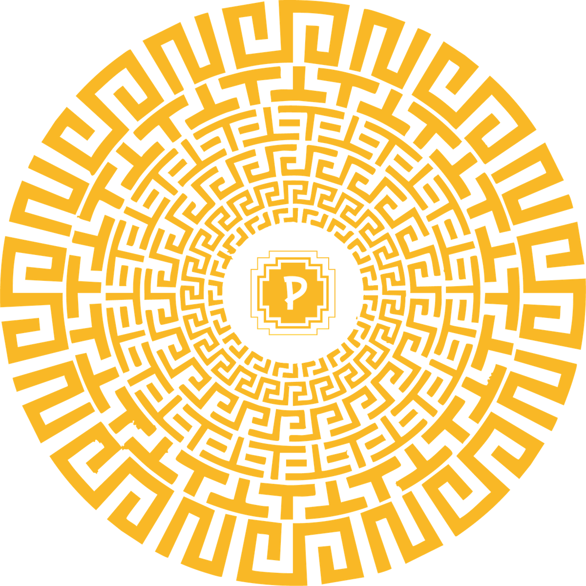 Rosace géométrique inca La Perfecta en or, motif de spirales concentriques