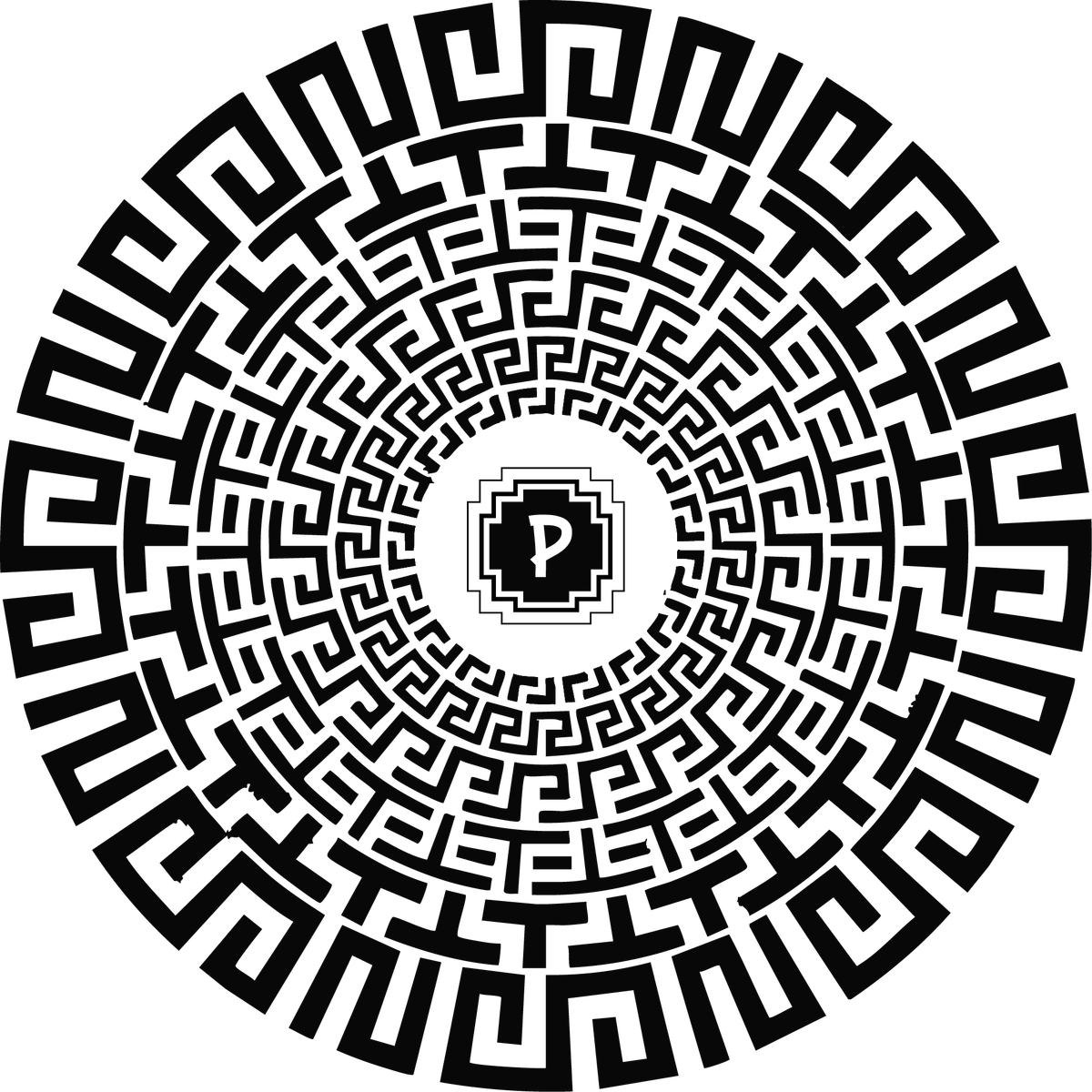 Rosace géométrique inca La Perfecta en noir, version monochrome du motif
