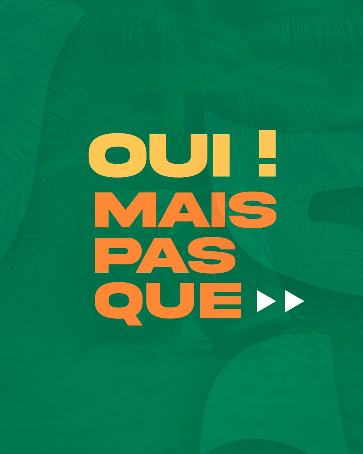 Carrousel Pâques, vue 3 : « Oui ! mais pas que » en typographie orange sur vert