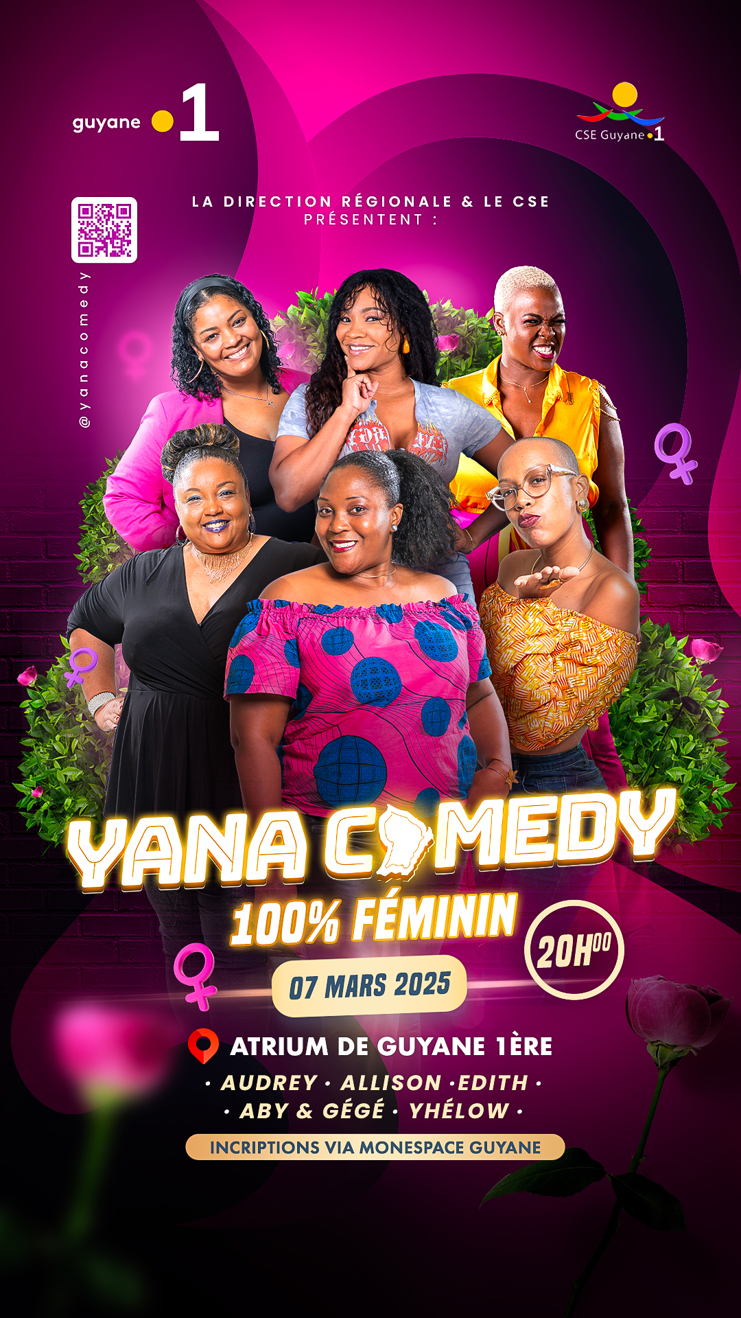 Story Instagram 9:16 — YANA Comedy 100 % Féminin, version CSE Guyane 1ère